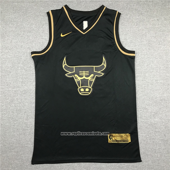 Camiseta Golden Edition Chicago Bulls Michael Jordan #23 Negro